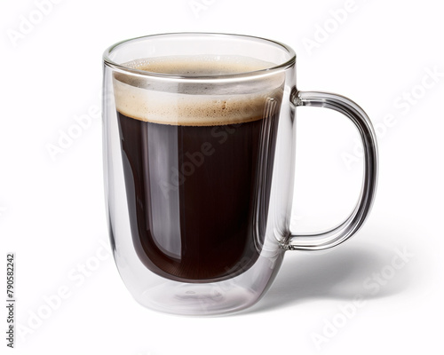 A n Americano Coffee Varieties Elegantly Presented in Double-Walled Glass Against a Minimalist White Background
