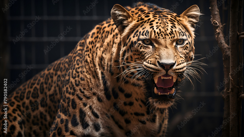 Obraz premium Angry leopard in cage 