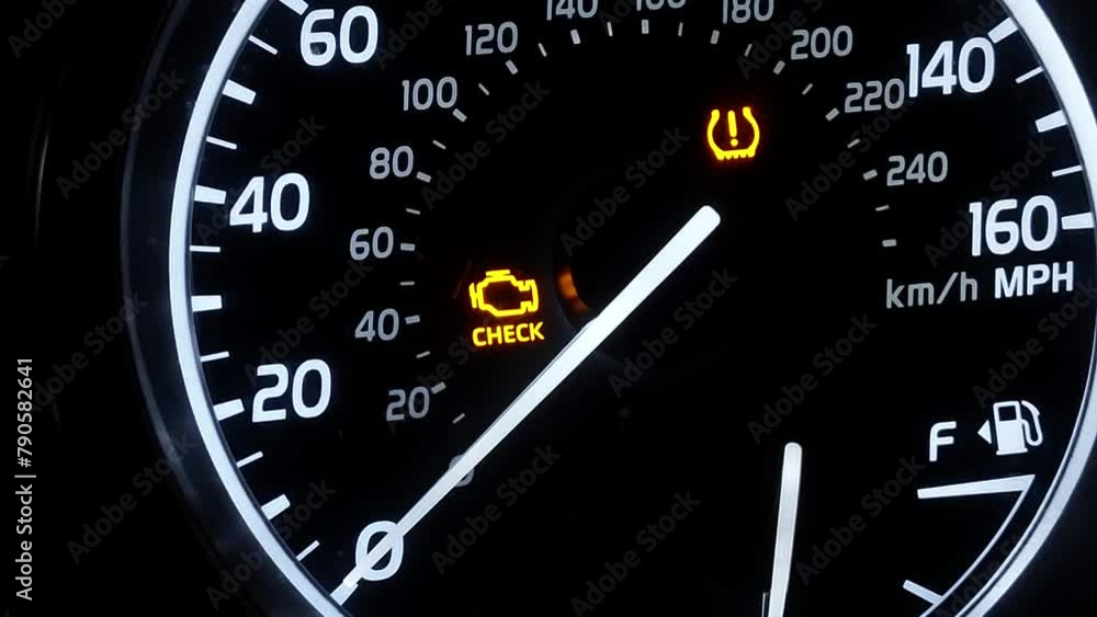 Car Dashboard Startup: Speedometer & Check Engine Indicator Car Dashboard Startup: Speedometer & Check Engine Indicator
