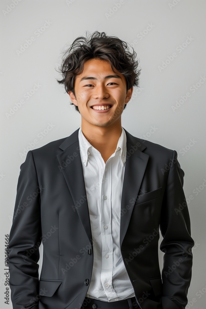 A Japanese businessman wearing a suit on white background. A Japanese businessman wearing a suit on white background.