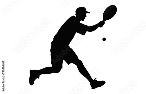 Pickleball Player black Silhouette isolated on a white background