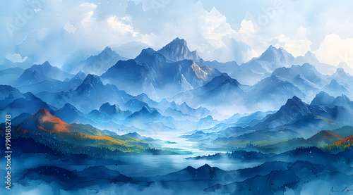 Customizable Landscape Canvas: Watercolor Scene with DIY Painting Areas for Personal Style © Thien Vu