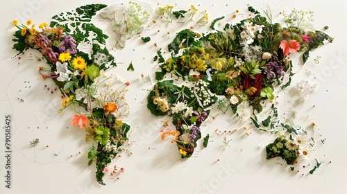 Ecologically Vibrant World Map Depicting Native Flora of Each Country