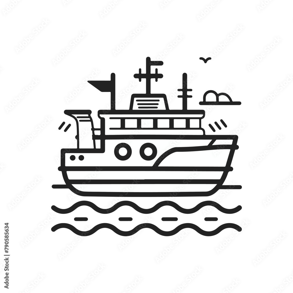 Obraz premium simple and minimalistic Ferry logo, lineart style, black and white line art, white background, no shading