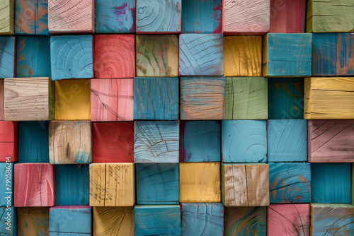 Colorful wooden cubes pattern for background