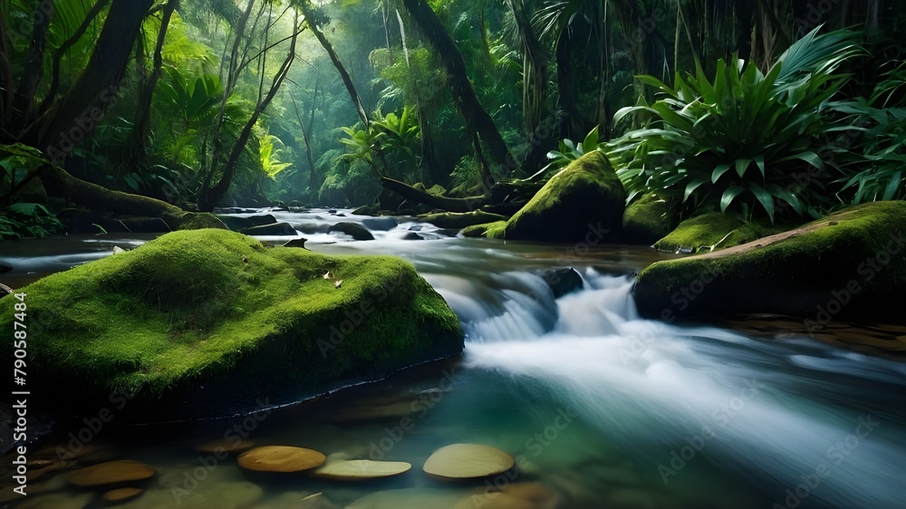 A Beautiful Painting of a Stream in a Lush Forest, Beautiful Waterfall and Lake in a Tropical Setting, Captivating Painting of a Tropical Forest Stream and Waterfall, Beautiful Stream with Waterfall i A Beautiful Painting of a Stream in a Lush Forest, Beautiful Waterfall and Lake in a Tropical Setting, Captivating Painting of a Tropical Forest Stream and Waterfall, Beautiful Stream with Waterfall i