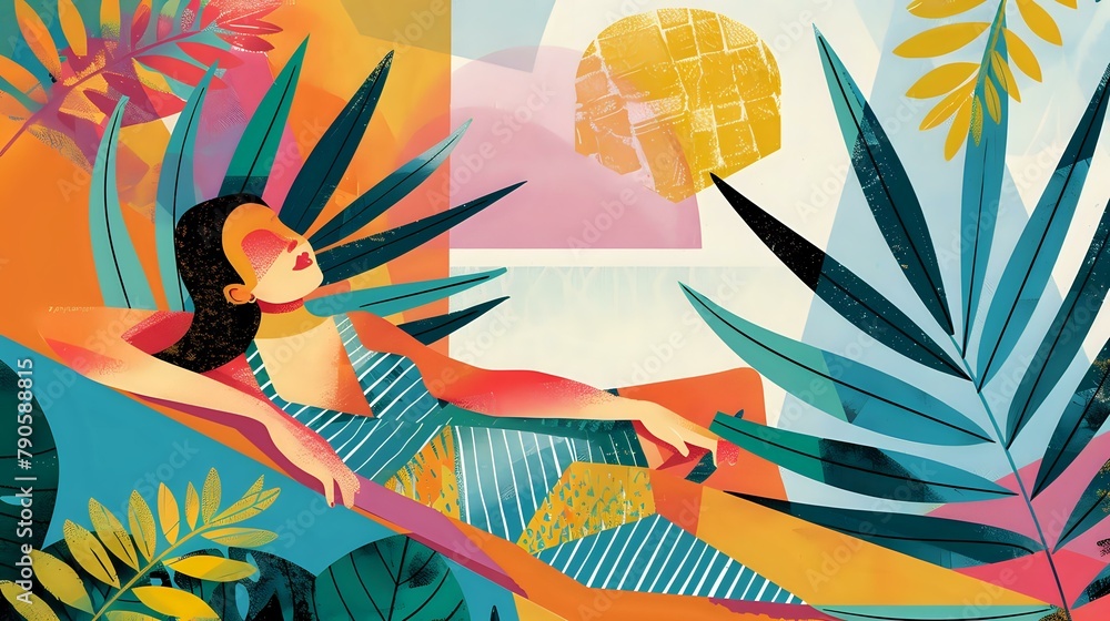 Colorful Cubist Artwork: Relaxing Summer Vibe and Playful Patterns