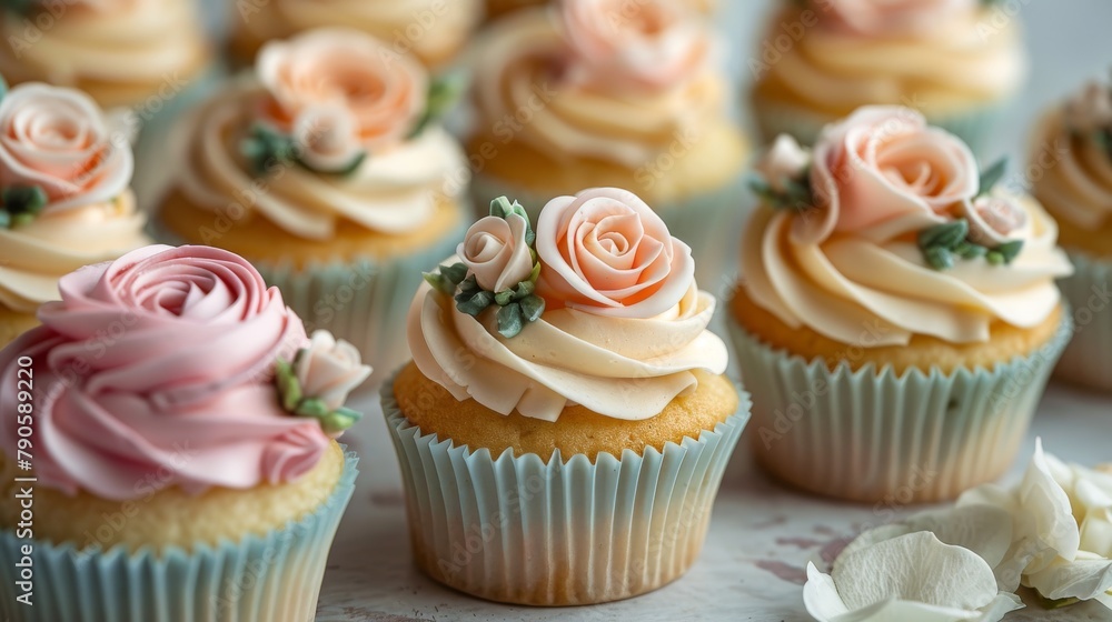 Elegant cupcakes with floral frosting decoration for events