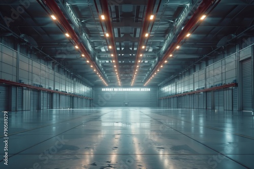 Empty aircraft hangar with vast open space and modern design