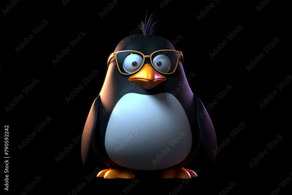Obraz premium 3d penguin with glasses made by midjourney