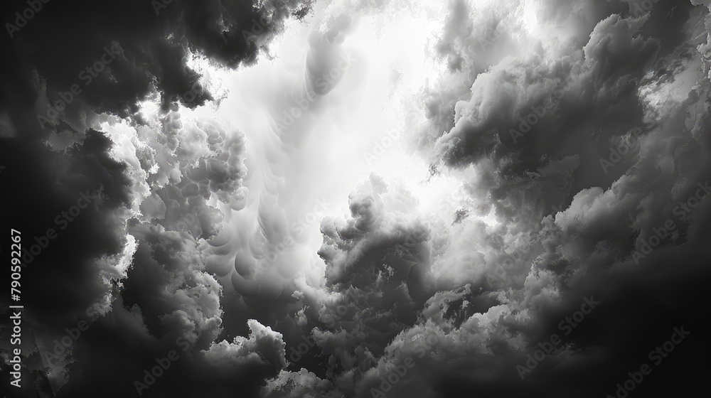 Fototapeta premium Beautiful cloudy sky in a black and white photograph on a rainy day