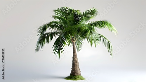 Lifelike 3D Rendering of a Vibrant Palm Tree with Lush Green Foliage,Ideal for Summer-Themed Designs and Backgrounds