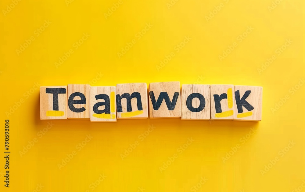 Teamwork in Bold Letters on a Yellow Background - Corporate Unity, Motivational Message, Creative Design - Business, Education Teamwork in Bold Letters on a Yellow Background - Corporate Unity, Motivational Message, Creative Design - Business, Education