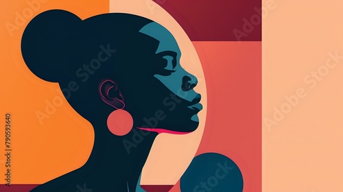 Contemporary Elegance: Navy Blue Female Silhouette on Vibrant Geometric Background