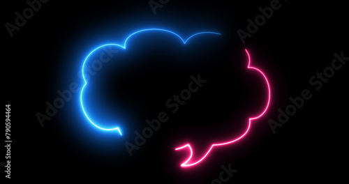 Neon message cloud-shaped text box in black. Chatting speech bubble round-shaped message icon. Flickering retro-style SMS icon mail social media mobile set high-quality stock illustration.