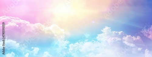 Soft blue sky  white clouds  gradient  and rainbow-colored pastels all come together to create a stunning blurred pastel background.