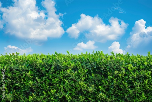green bushes with clouds in a blue sky background