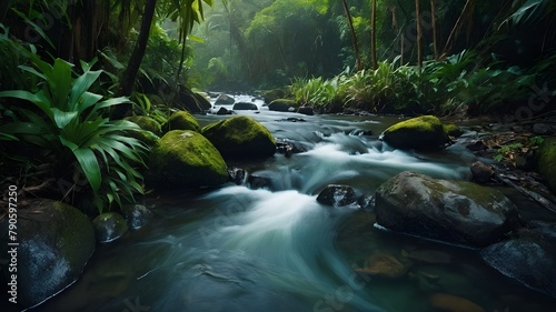 A Beautiful Painting of a Stream in a Lush Forest  Beautiful Waterfall and Lake in a Tropical Setting  Captivating Painting of a Tropical Forest Stream and Waterfall  Beautiful Stream with Waterfall i