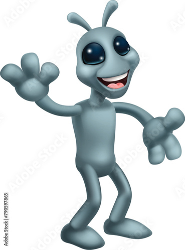 An alien grey or gray fun cartoon character mascot photo