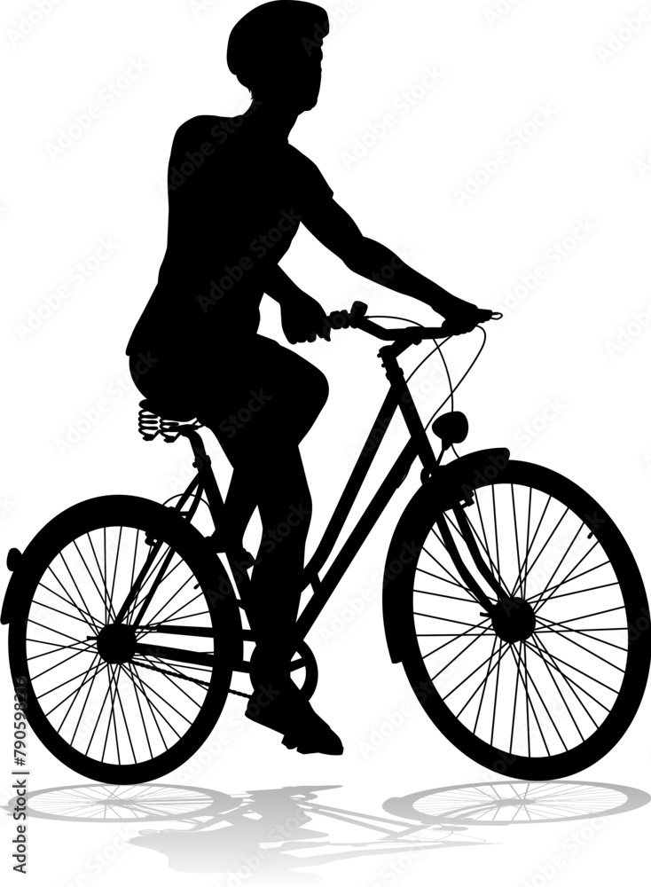 Bicyclist riding their bike and wearing a safety helmet in silhouette Bicyclist riding their bike and wearing a safety helmet in silhouette