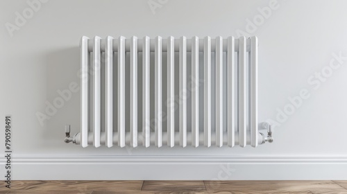 Wallpaper Mural Vertical radiator install on white wall in empty room with minimalist interior design. Home or apartment with modern central heating system. Responsible consumption of resources for comfort living Torontodigital.ca