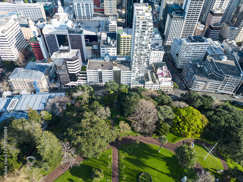 Auckland, New Zealand: Aerial view of Auckland downtown district skyline and the Albert park in New Zealand largest city photo