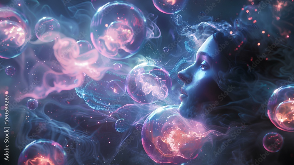 Ethereal Dreamstate,
This surreal image captures the essence of a dream, where an ethereal face is gently caressed by the delicate touch of a cosmic energy, Ethereal Dreamstate,
This surreal image captures the essence of a dream, where an ethereal face is gently caressed by the delicate touch of a cosmic energy,
