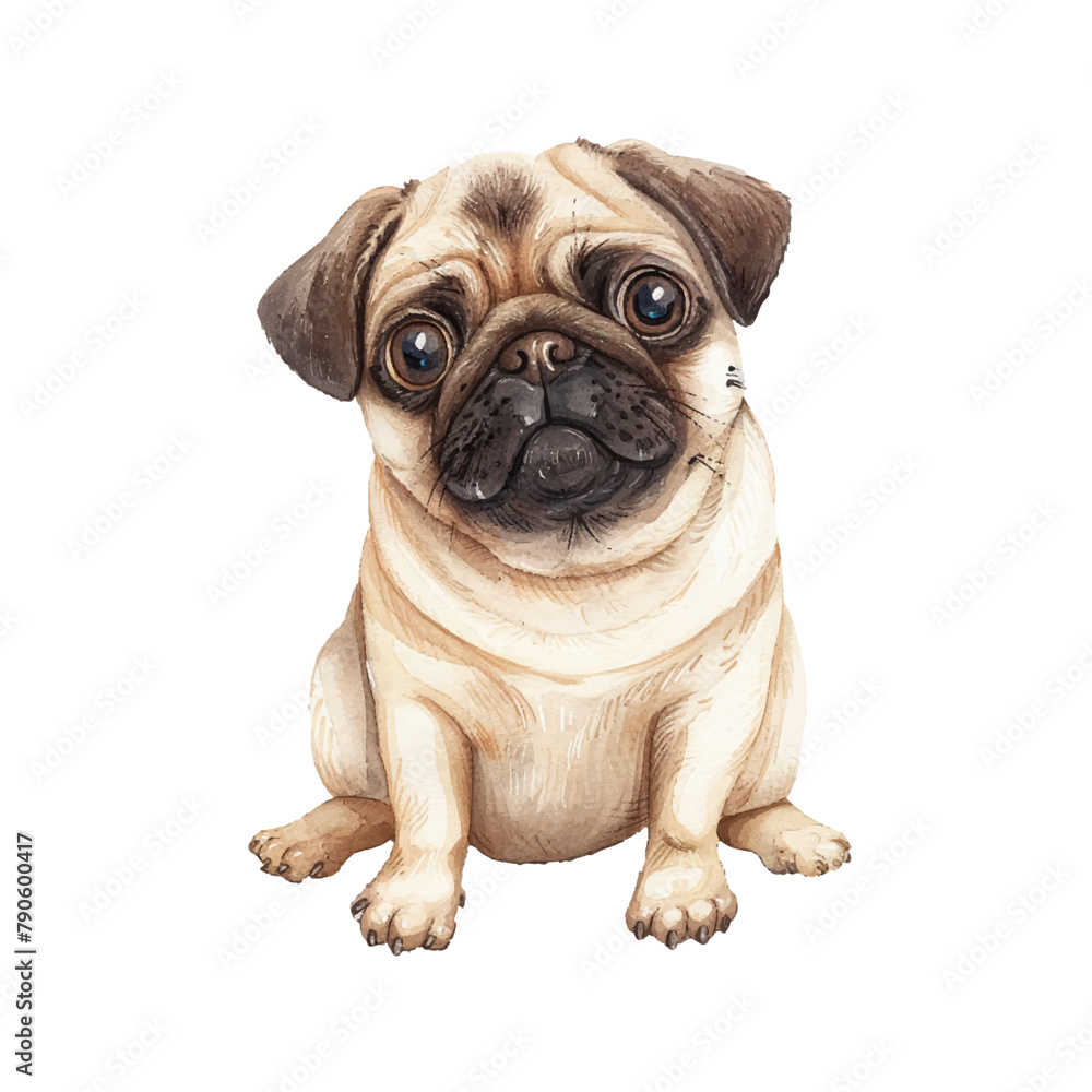 cute pug vector illustration in watercolor style