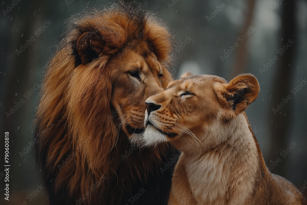 lion and lioness in the zoo