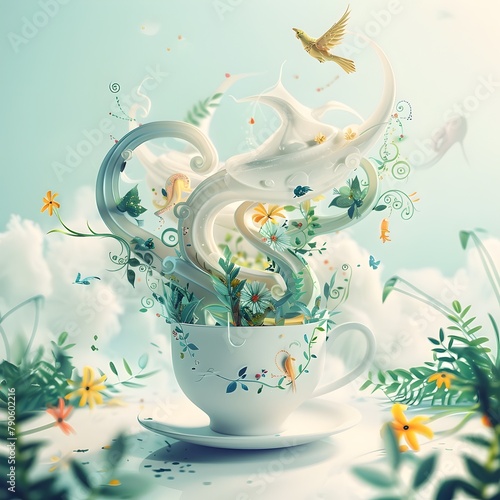 Enchanted Tea Time A Surreal Swirl of Magical Symbolism and Ethereal Creatures
