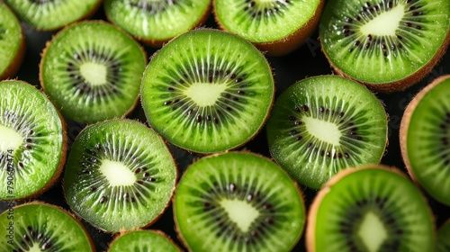  A stack of kiwi fruits, some cut in half, atop a larger pile