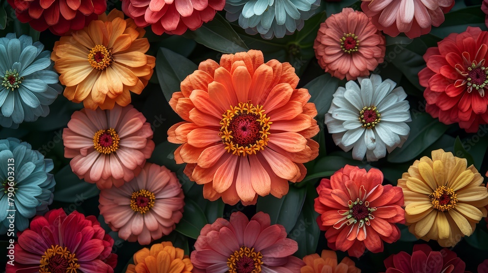 A tight shot of numerous blooms with an abundance of petals clustered in their center A tight shot of numerous blooms with an abundance of petals clustered in their center