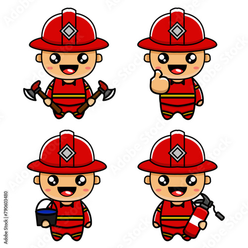cute vector design illustration mascot bundle firefighter
