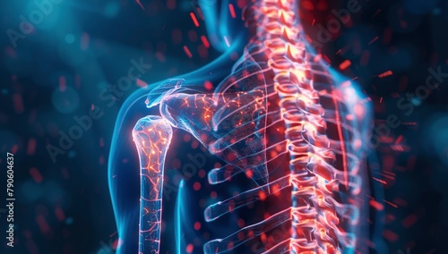 A person's spine was shown, with pain locations for the shoulders, back, and neck highlighted.