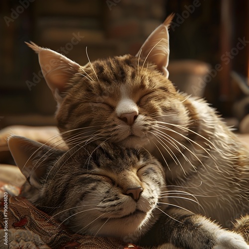 Feline Affection Cats Groom and Cuddle in Peaceful Moment