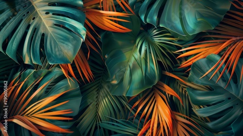 Lush tropical leaves in vibrant hues