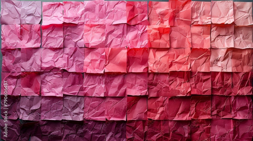 A detailed image of a paper with pink and red strips adjacent to it on a wall A detailed image of a paper with pink and red strips adjacent to it on a wall
