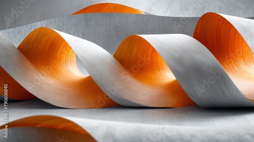  A collection of orange and white items rests on a pristine white plexiglass sheet positioned on a table