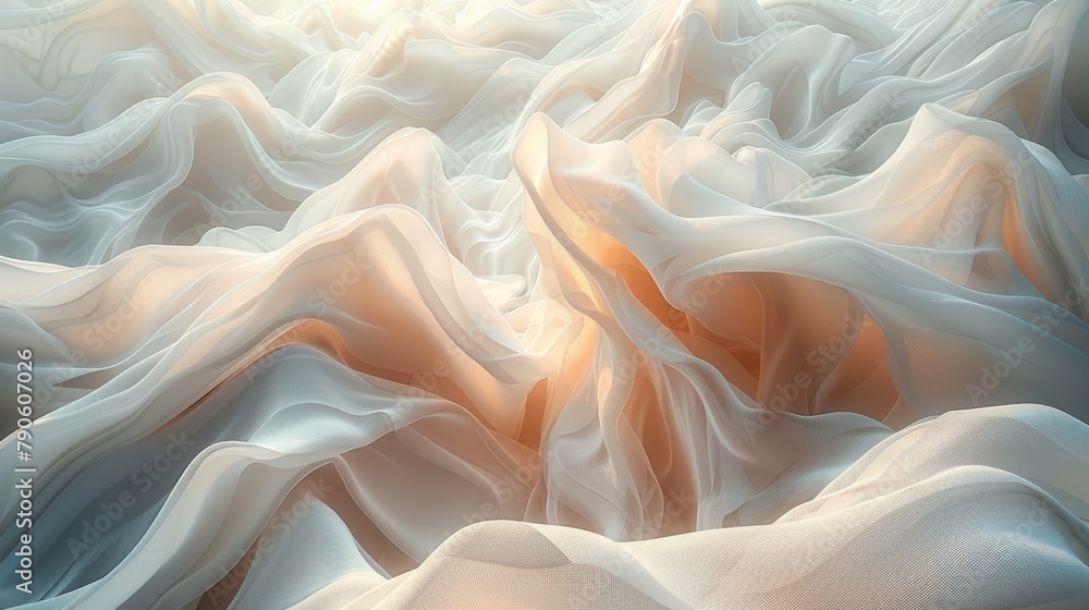 A mountain range with layered whites and oranges, illuminated by a radiant sun breaking through clouds A mountain range with layered whites and oranges, illuminated by a radiant sun breaking through clouds