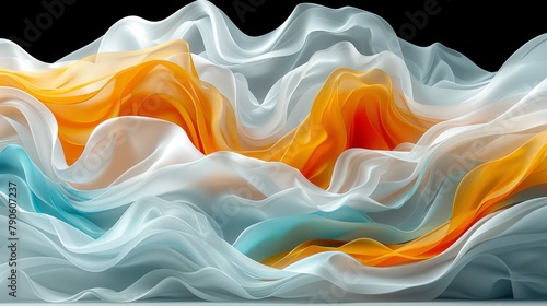  waves of white, orange, blue, and yellow hues against a black backdrop