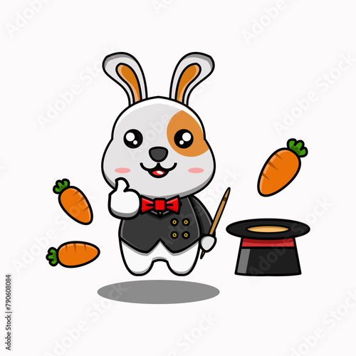 cute vector design illustration of magician rabbit mascot