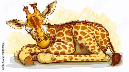   A drawing of a giraffe reclining, Sederi inscribed on its chest, a gesticulating giraffe head emerges