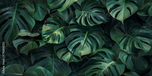 Large leaves in the Spathergilling style against a dark green background that resembles tropical foliage