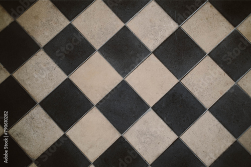 Dirty Dusty White & Black Tiles Geometric Vintage Wall Background