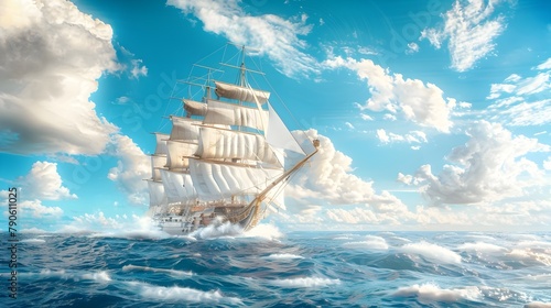 Majestic Sailing Ship in Open Ocean A D of Nautical Adventure photo