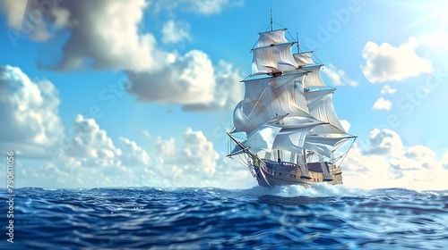 Majestic Sailing Ships Billowing Sails in D and D Styles Across Open Ocean photo