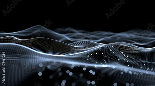 Dynamic Digital Landscape with Abstract Blue Particle Waves ,Digital space abstract background, dark cyberspace with wavy data network and lights