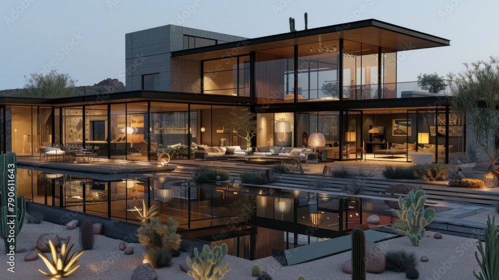 Exterior view of multiple modern house. Architecture 3d rendering of minimal modern house with natural landscape. Perspective of modern House background. Exterior view of multiple modern house. Architecture 3d rendering of minimal modern house with natural landscape. Perspective of modern House background.