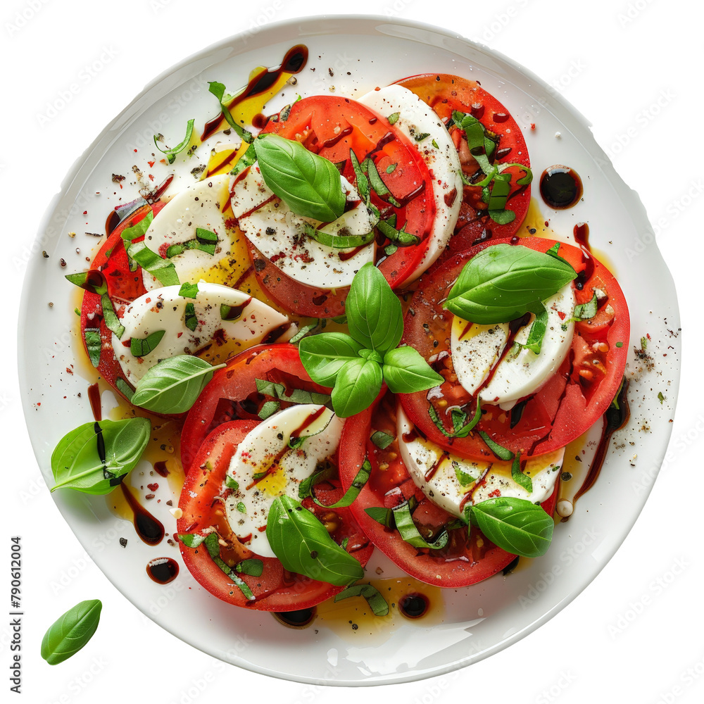 Caprese salad with artistic basil drizzle