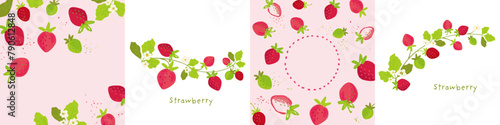 Strawberry background frame set, Vector hand drawn illustration.